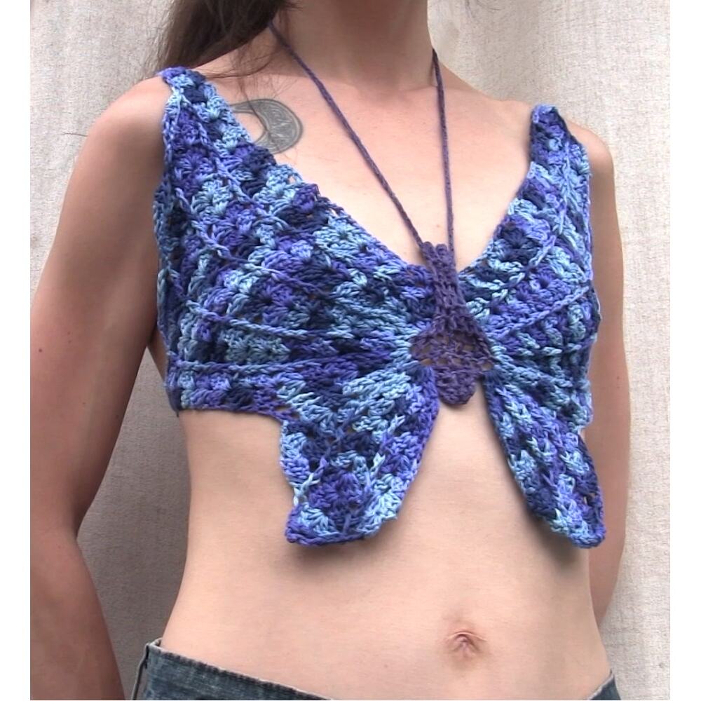 Blue Butterfly Halter Top- Crochet Handmade Retro Festival Top